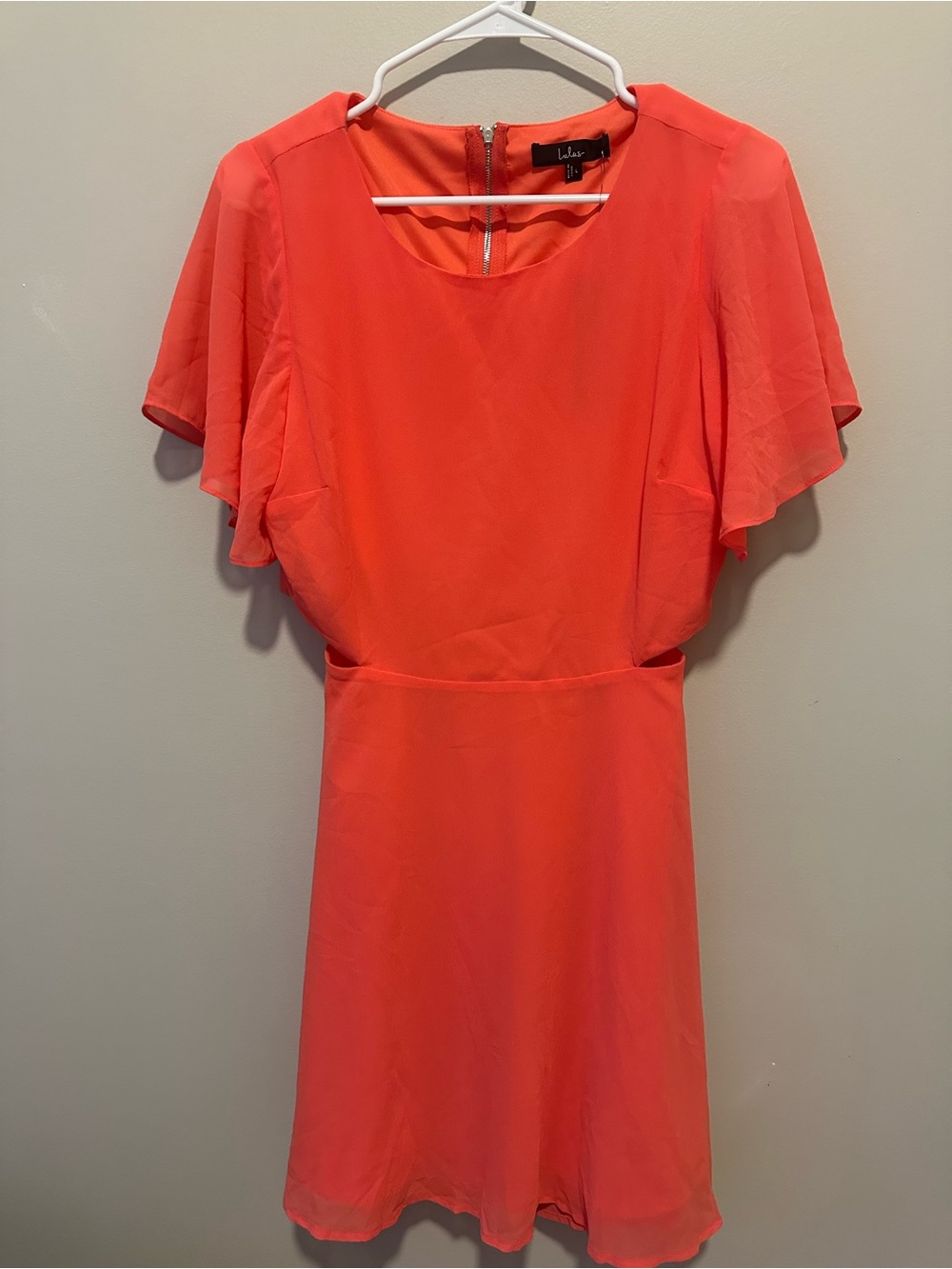 NWT! Lulu's Coral-Orange Flutter Sleeve Mini Dress. Womens Large